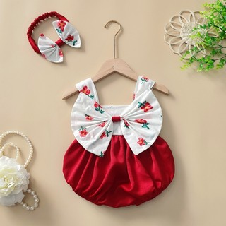 Bodysuit, body hai dây đính nơ chất mát cho bé gái từ 3kg đến 13kg