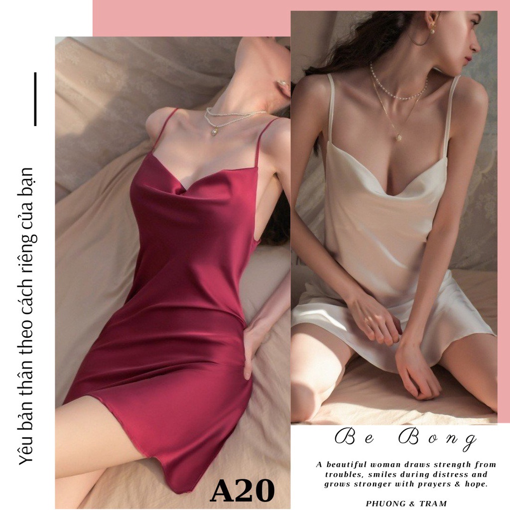 Bộ Đồ Ngủ lụa 2 dây xẻ tà sang trọng 8538