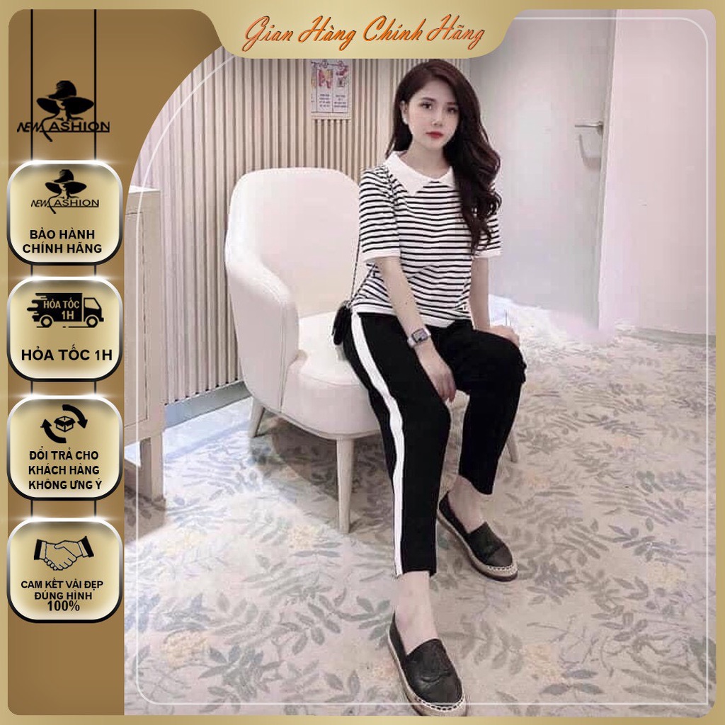 Sét bộ thiết kế bộ đồ trẻ trung bộ quần áo kẻ sọc đen trắng set đồ nữ thời trang
