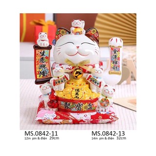 [Big Sale] Mèo Thần Tài Sứ , Mèo May Mắn Maneki Neko 26cm . Vẩy Tay Gọi Khách BÁT PHƯƠNG KHAI TÀI