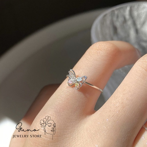 nhẫn freesize bạc nữ hình cánh bướm đính đá ngũ sắc silver bạc Ý 925 xinh xắn _gunojewelry