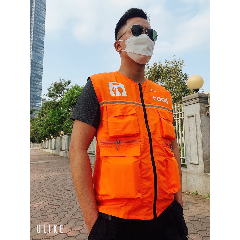 Áo Gile SPF Hai Mặt Cam Đen Có Phản Quang