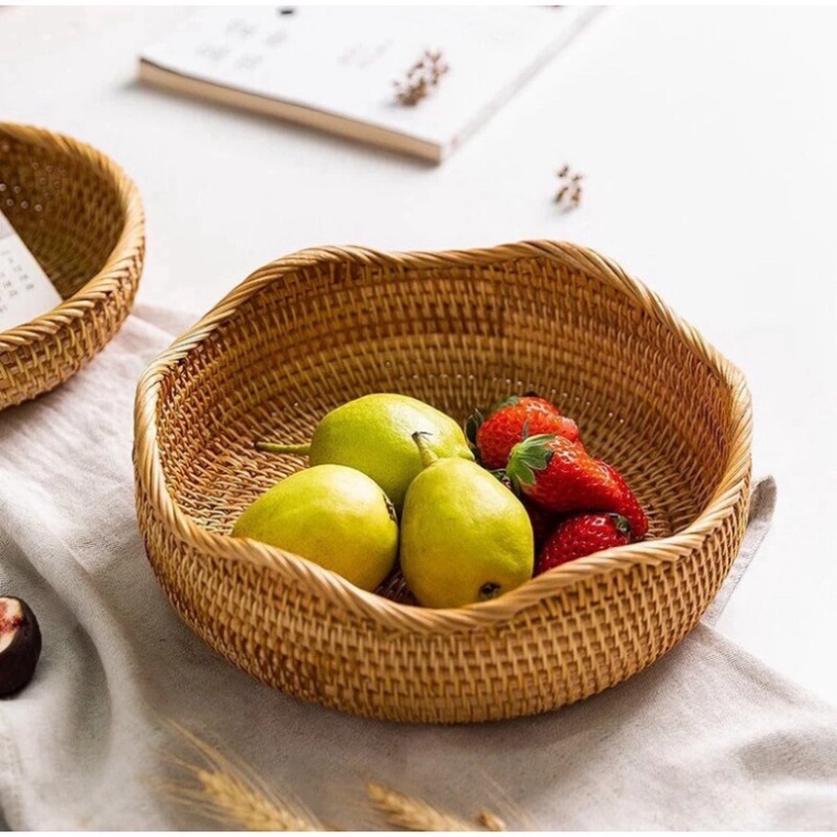 Bát mây tre đan đựng đồ khô, trái cây, bánh kẹo, hạt khô - Rattan basket tray - Mây tre shop