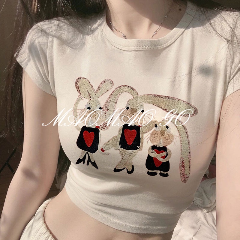 Maomao GO Áo Thun Ngắn Tay Ôm Dáng In Họa Tiết Thời Trang Mùa Hè Hàn Quốc Cho Nữ