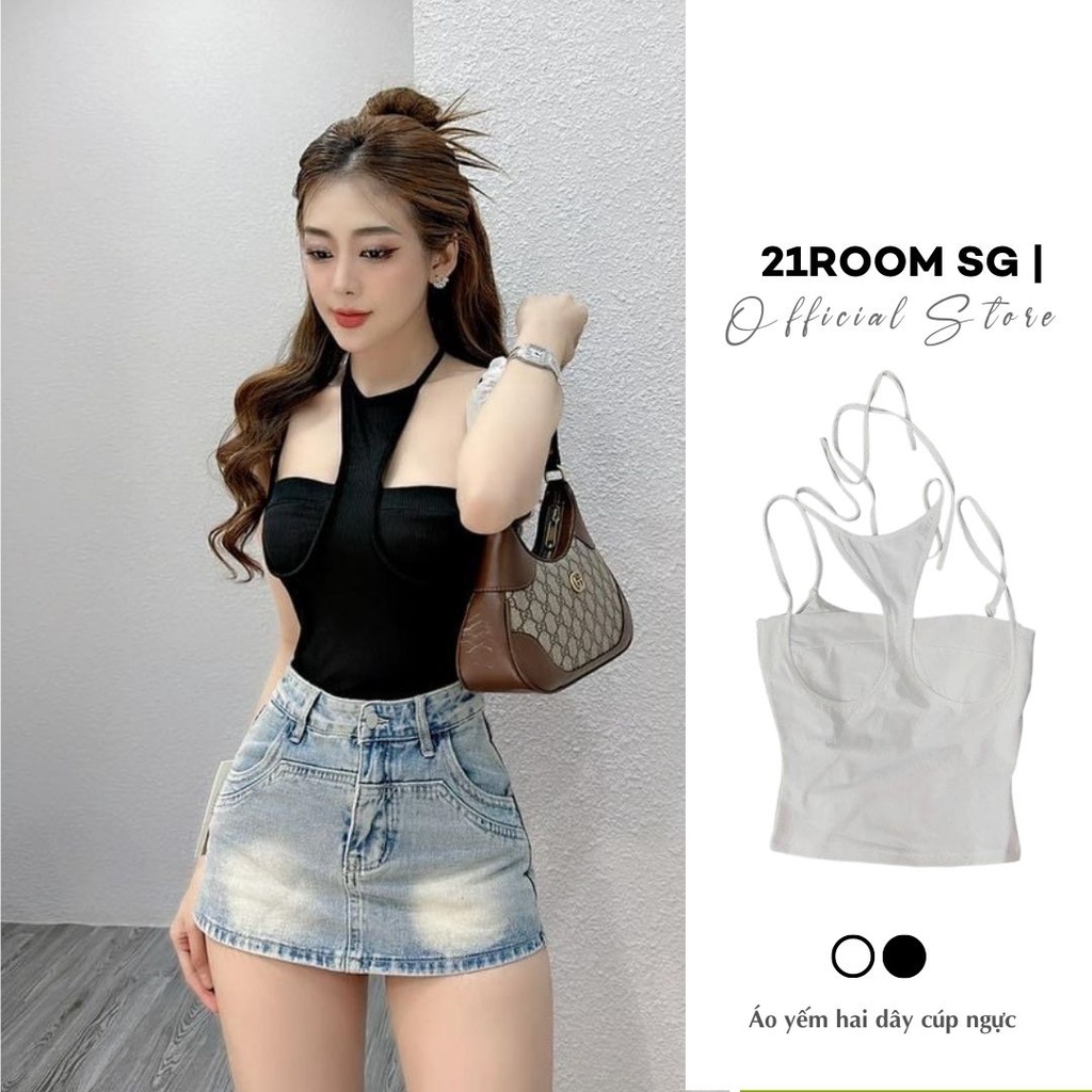 A11 Áo Croptop Kiểu Nữ Dáng Ôm Cổ Yếm, Áo Kiểu Hai Dây Dễ Mặc Phong Cách Sexy Quyến Rũ