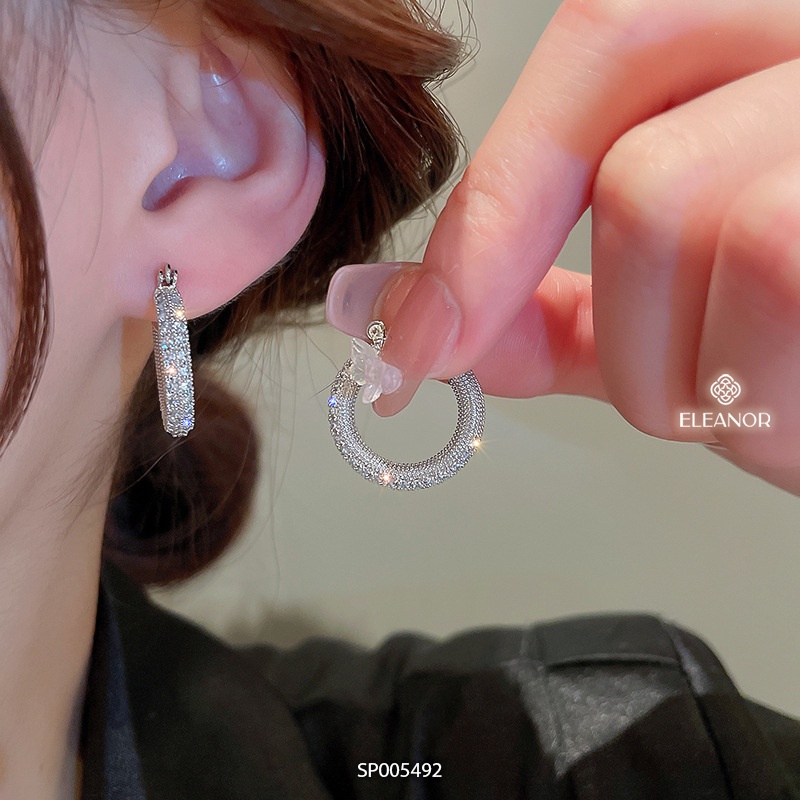 Bông tai nữ chuôi bạc 925 Eleanor Accessories hình tròn đính đá phụ kiện trang sức 5492
