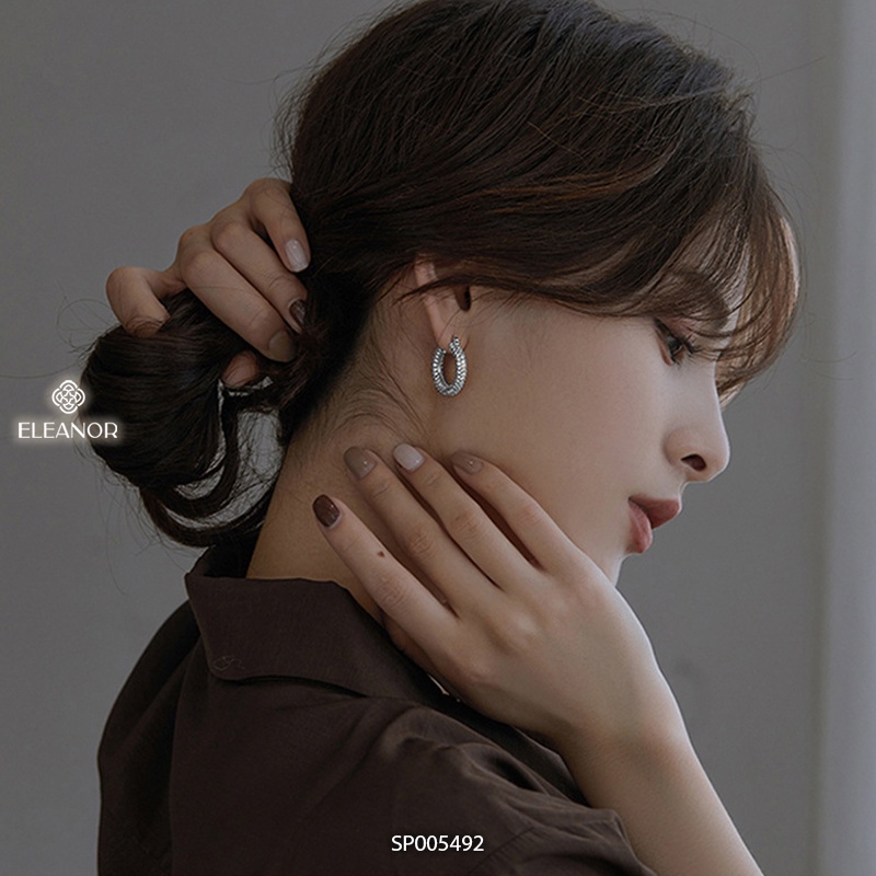 Bông tai nữ chuôi bạc 925 Eleanor Accessories hình tròn đính đá phụ kiện trang sức 5492
