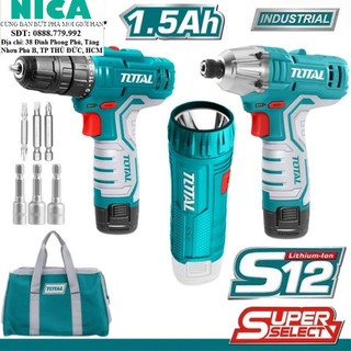 Bộ combo máy khoan & máy siết vít & đèn dùng pin 12v total tkli1203 tdli12325 tirli1201 twli1223