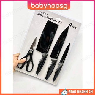 Dao kéo locknlock thép không gỉ sắc bén có lớp phủ chống dính màu đen ckk106s4 - babyhopsg