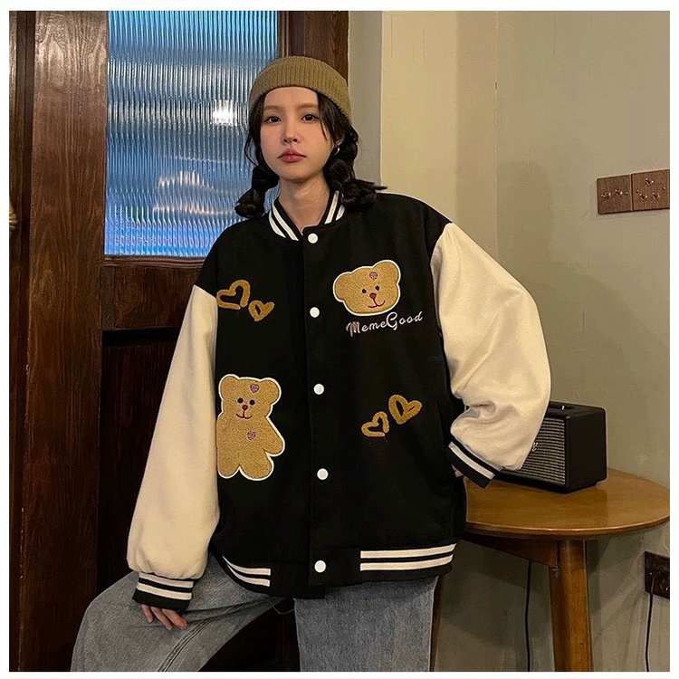 FREE SHIP Áo Khoác Bomber Họa Tiết Gấu Cute Sành Điệu Thời Trang Sành Điệu Thời Trang BBB FASHION SHOP