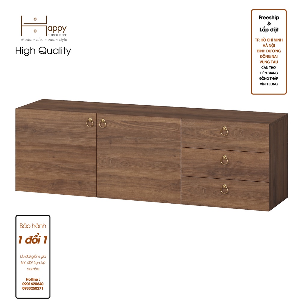 WESLEY, Kệ Tivi 3 ngăn kéo - 2 cửa mở, 160cm x 40cm x 50cm ( DxRxC) , KTV_004