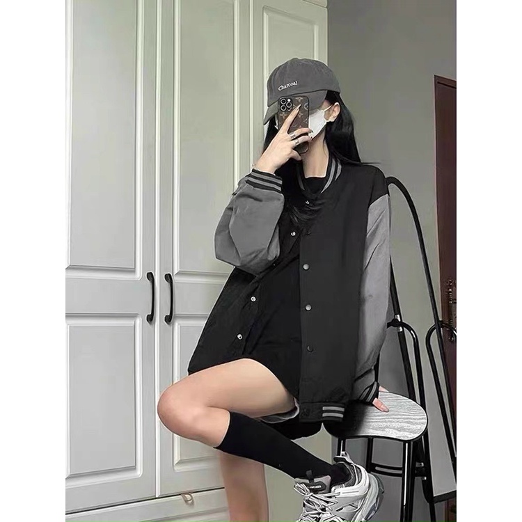 ÁO Khoác Bomber Cúc Bấm PHối Tay Xám Trẻ Trung Năng ĐỘng Thời Trang Cá TÍnh TKT FASHION