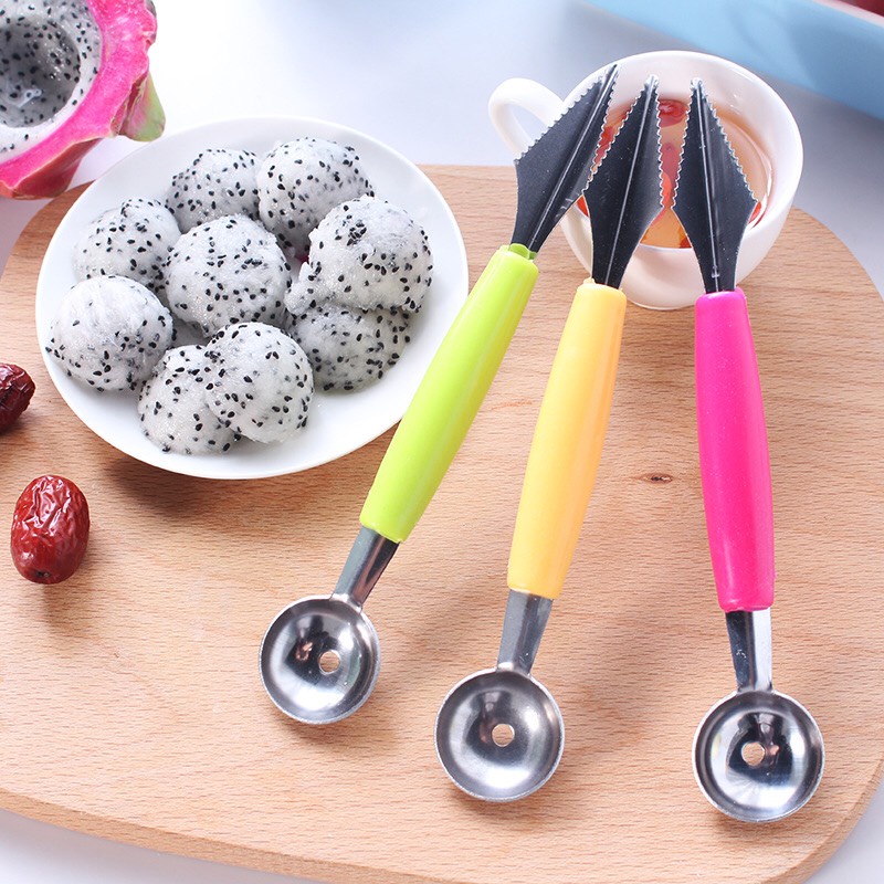 Dụng cụ tỉa hoa quả 2 đầu đa năng múc trái cây/kem bằng thép không gỉ hai đầu tiện lợi TH019