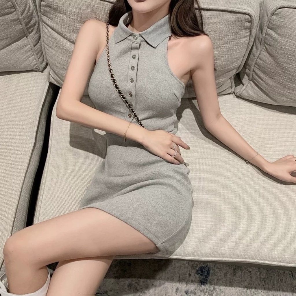 Đầm Body Chất Thun Co Giãn Thoải Mái Cổ Yếm Mặc Dự Tiệc Đi Chơi Cực Hợp Freesize -D26