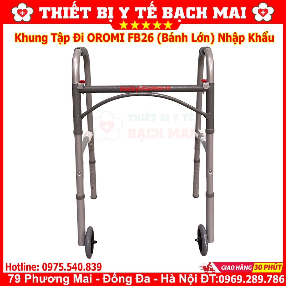 Khung Tập Đi OROMI FB26, Bánh Xe Lớn [Hàng Nhập Khẩu] - Khung Hỗ Trợ Tập Đi Cho Người Già, Sau Chấn Thương, Tai Biến