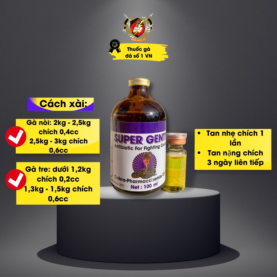 Trị tan gà đá, thuốc gà đá, SUPER GENTY,nhập philippin trị tan cựa, tan phù ké, nhiễm trùng, viêm phổi.
