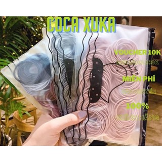 Set 100 dây buộc tóc kèm túi zip, dây buộc tóc Coca Xuka