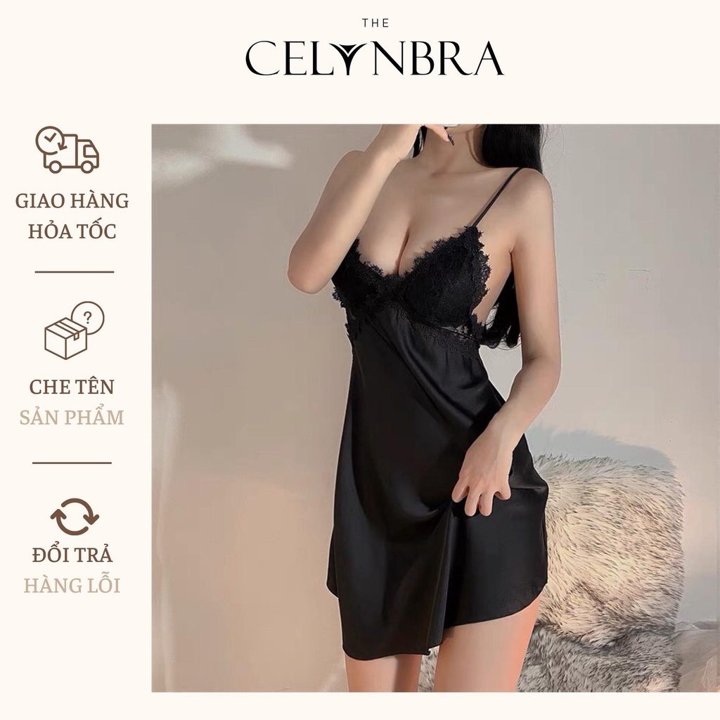 Váy ngủ lụa ren ngực sexy dây chéo lưng gợi cảm THE CELYNBRA - V54 | BigBuy360 - bigbuy360.vn