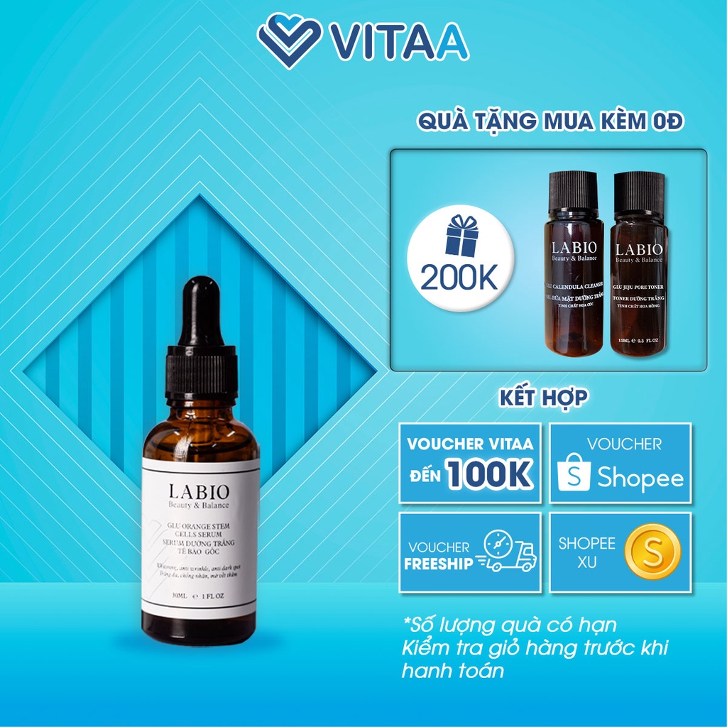 Serum Tế Bào Gốc Labio - Glu Orange Stem Cells Serum 30ml - Dưỡng Trắng, Mờ Thâm, Nám