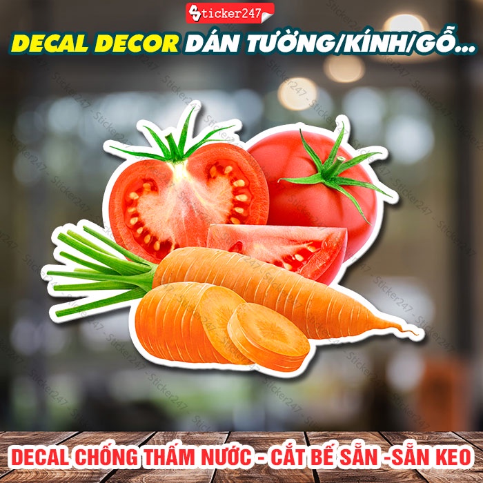Decal Cà Rốt Cà Chua 🌈𝑭𝒓𝒆𝒆𝒔𝒉𝒊𝒑 Hình Dán Decor Tiệm Sinh Tố, Trà Sữa - Sticker Trái Cây Chống Nước, Chịu Nắng - F41