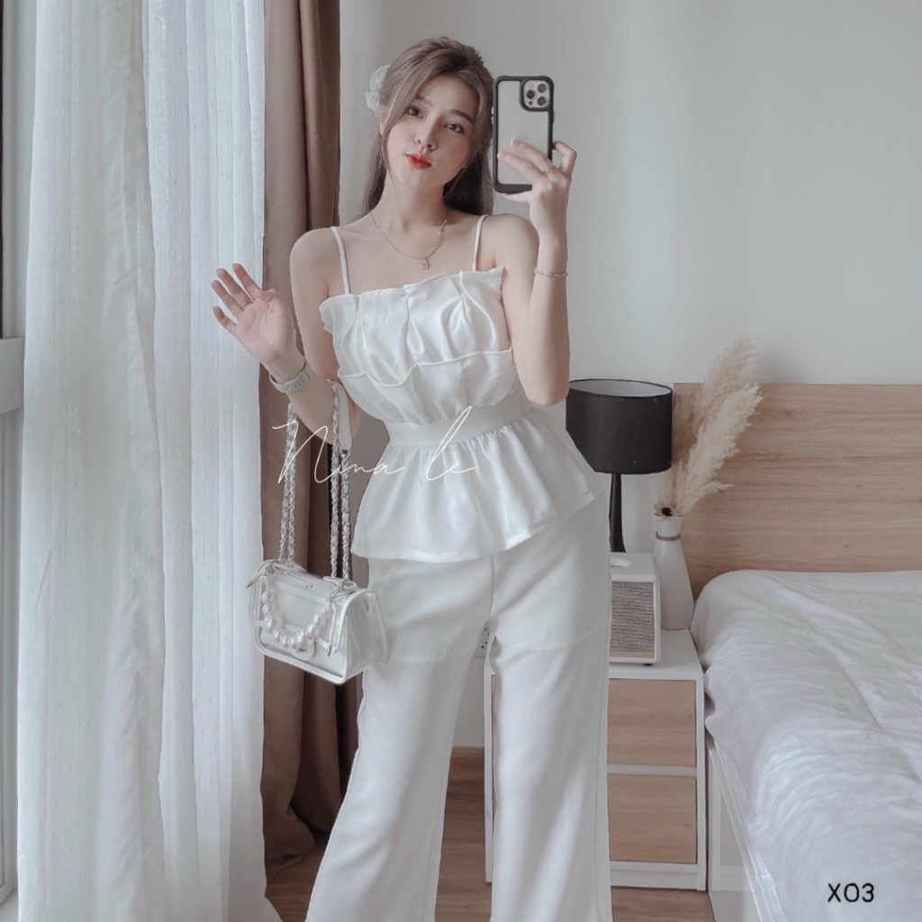 FREE SHIP SIÊU SALE SÉT ĐŨI THIẾT KẾ ÁO HAI DÂY PHỐI QUẦN SUÔNG DÀI THANH LỊCH BBB FASHION SHOP