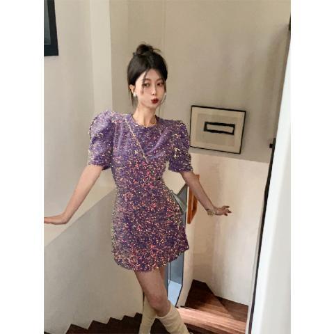 Đầm Dạ Hội Đính Kim Sa Lấp Lánh Màu Tím Sang Trọng Thời Trang Cho Nữ [Giảm Giá 40%]
