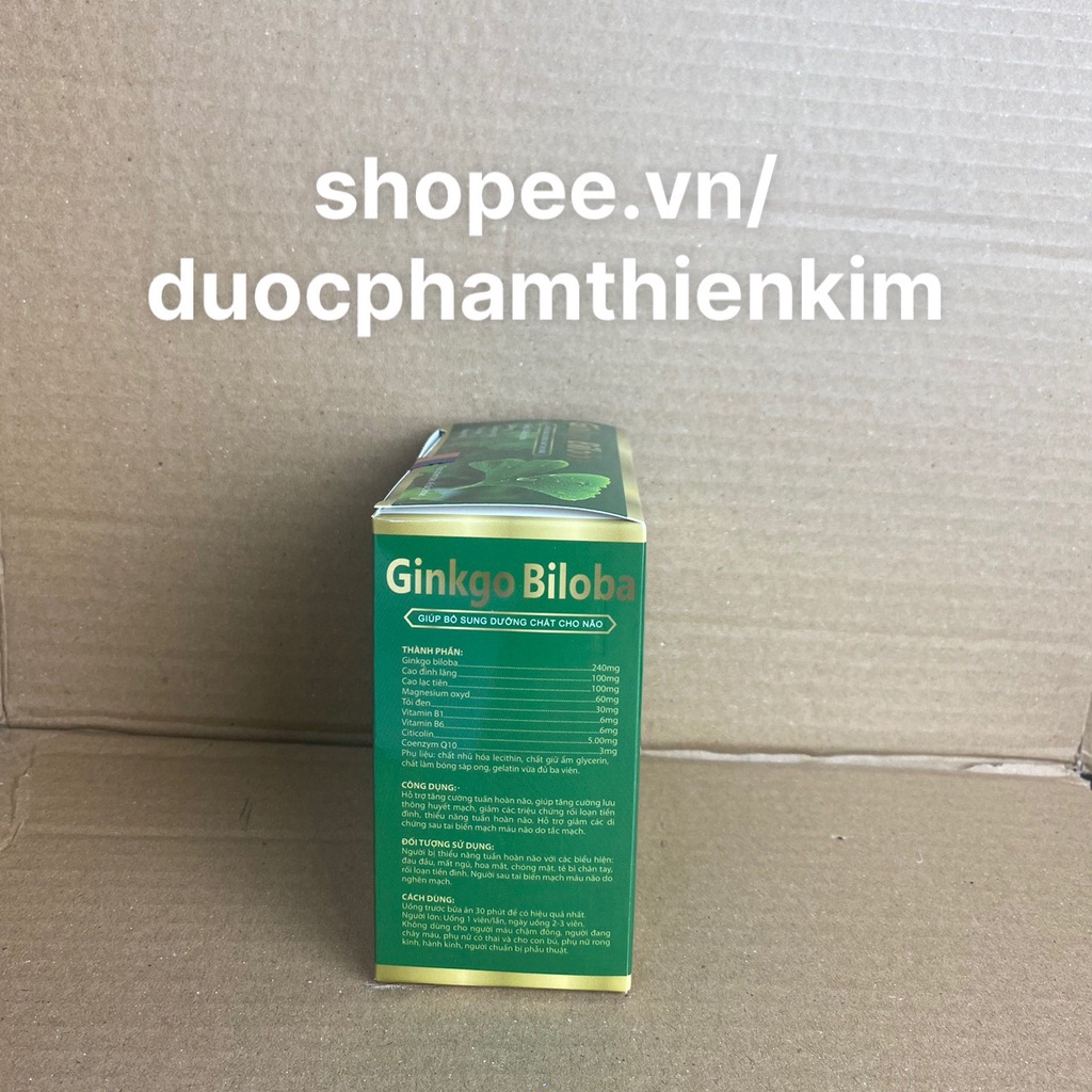 Hoạt huyết dưỡng não Ginkgo Biloba tuần hoàn não, cải thiện trí nhớ - 100 viên