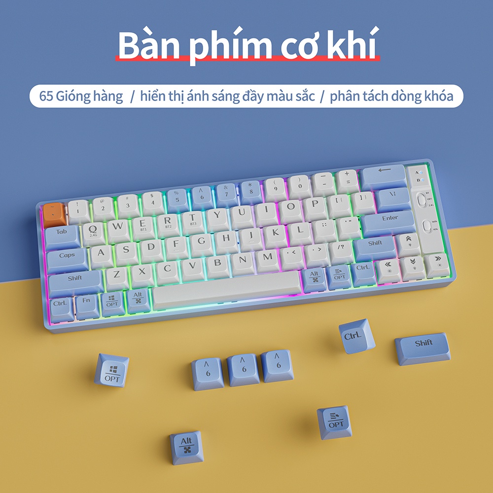 Bàn phím cơ không dây Goojodoq 3 Phương thức kết nối Pin Dùng liên tục 7 ngày GK65 GoldenSwitch Thích hợp làm văn phòng | BigBuy360 - bigbuy360.vn