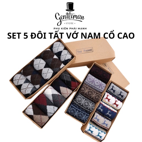 Tất Vớ Nam Set 5 Đôi Hộp Quà Phong Cách Công Sở Chất Liệu Cotton Dày Kháng Mùi