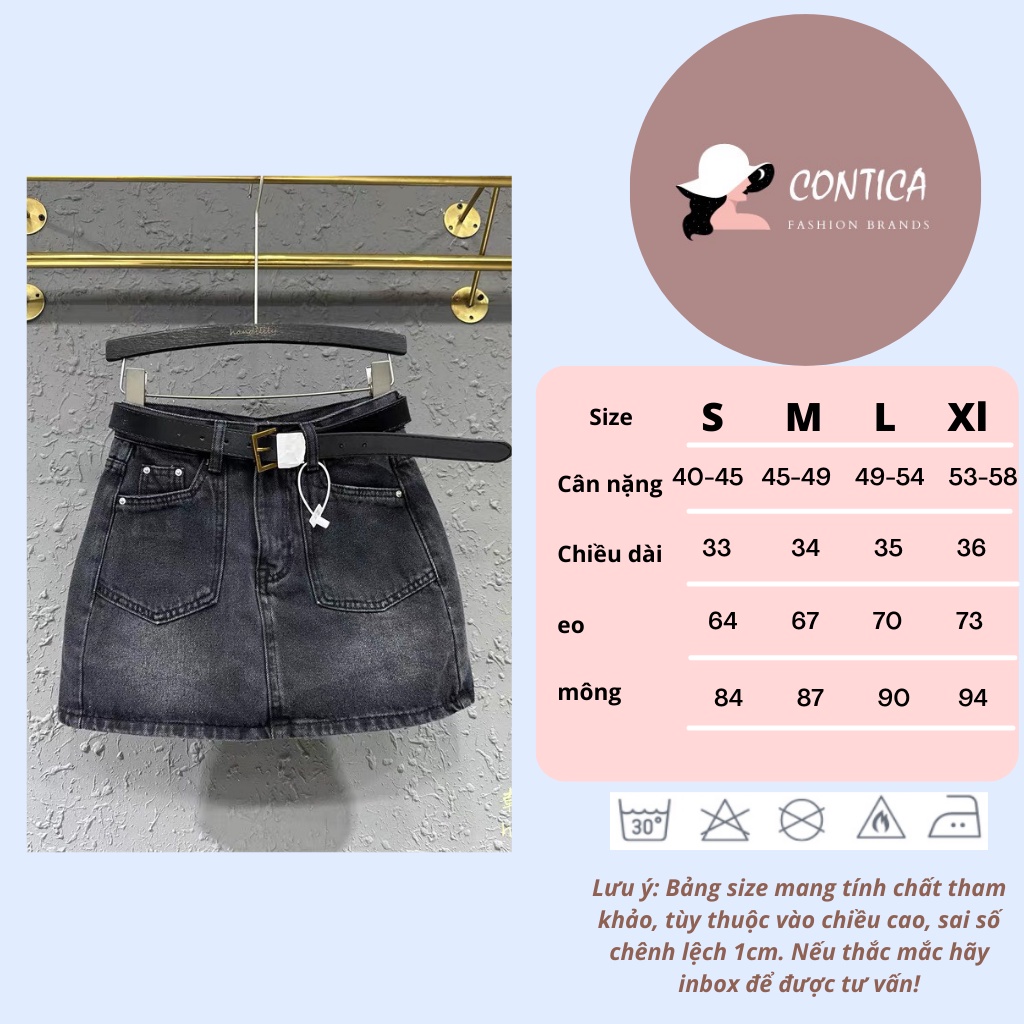 chân váy jean ngắn - Chân váy jeans ngắn 2 túi kèm đai hàng QCL1