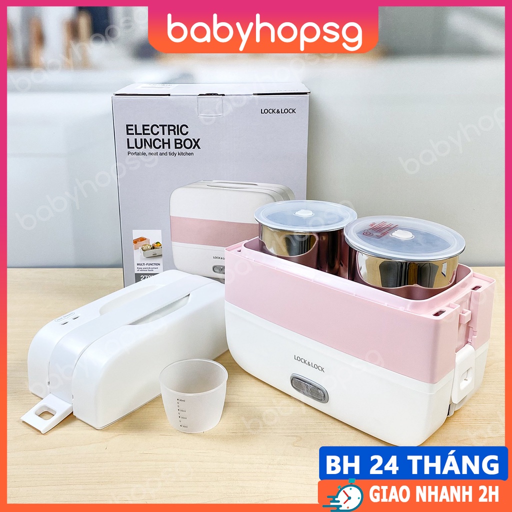 Hộp cơm điện Lock&Lock EJR236WHT dung tích 1.7L màu trắng có 2 ngăn 4 khay đựng Inox 304 có nắp đậy 