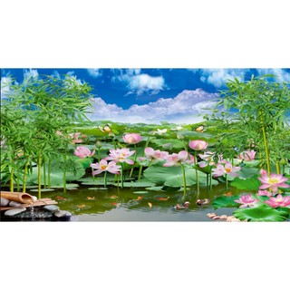 Tranh dán tường 3D đầm sen- tranh phong cảnh hoa sen