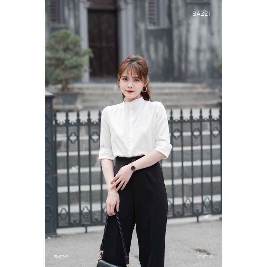 Áo sơ mi nữ công sở cổ basic trắng thiết kế Bazzi - ẢNH THẬT TỰ CHỤP