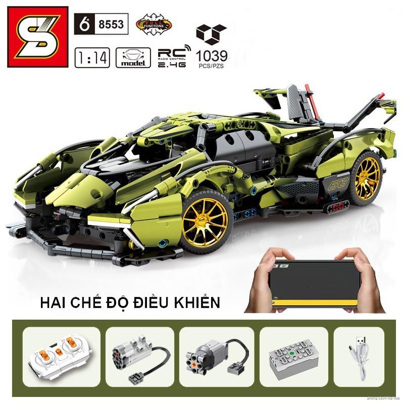 Đồ chơi lắp ráp kiểu lego siêu xe ô tô điều khiển từ xa 2 chế độ điều khiển Lamborghini V12 SY8553 v