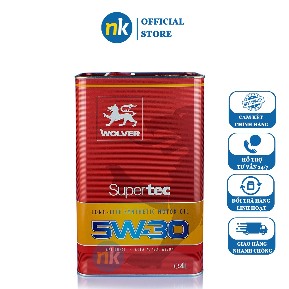 Nhớt tổng hợp 100% siêu cao cấp Ô tô Wolver SuperTec 5W30 4L SN/CF