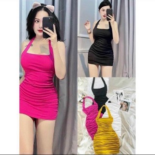 Đầm body thun nhún yếm thun borip lyie