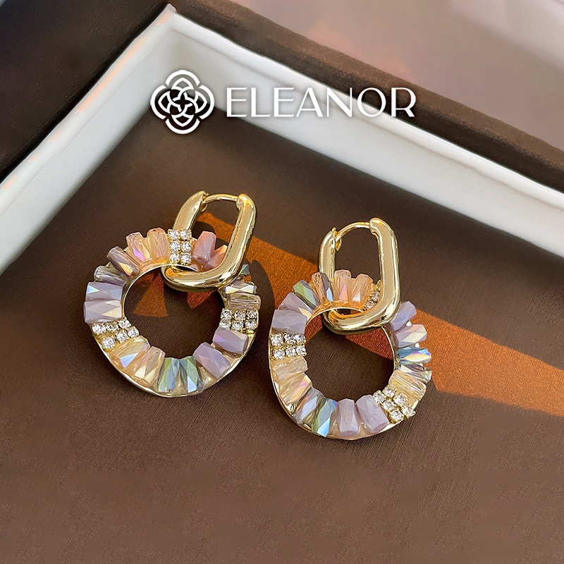 Bông tai nữ chuôi bạc 925 Eleanor Accessories hình tròn đính đá nhiều màu phụ kiện trang sức 5501