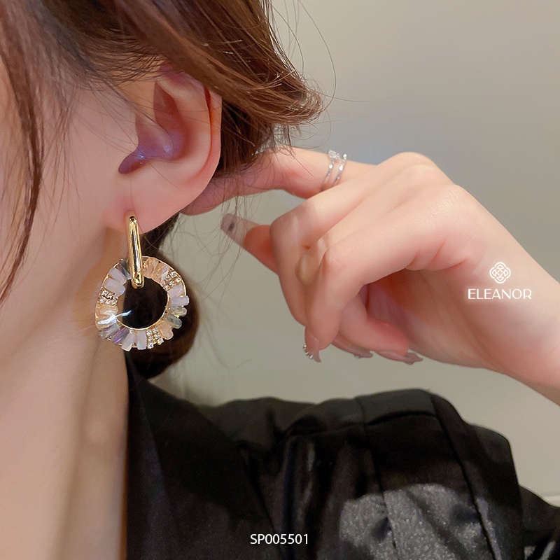 Bông tai nữ chuôi bạc 925 Eleanor Accessories hình tròn đính đá nhiều màu phụ kiện trang sức 5501
