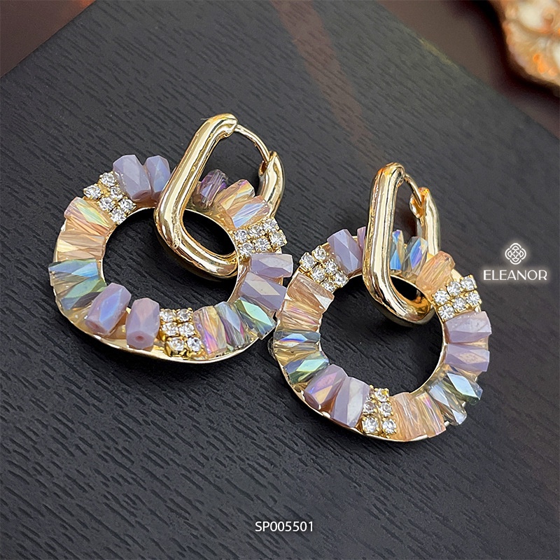 Bông tai nữ chuôi bạc 925 Eleanor Accessories hình tròn đính đá nhiều màu phụ kiện trang sức 5501