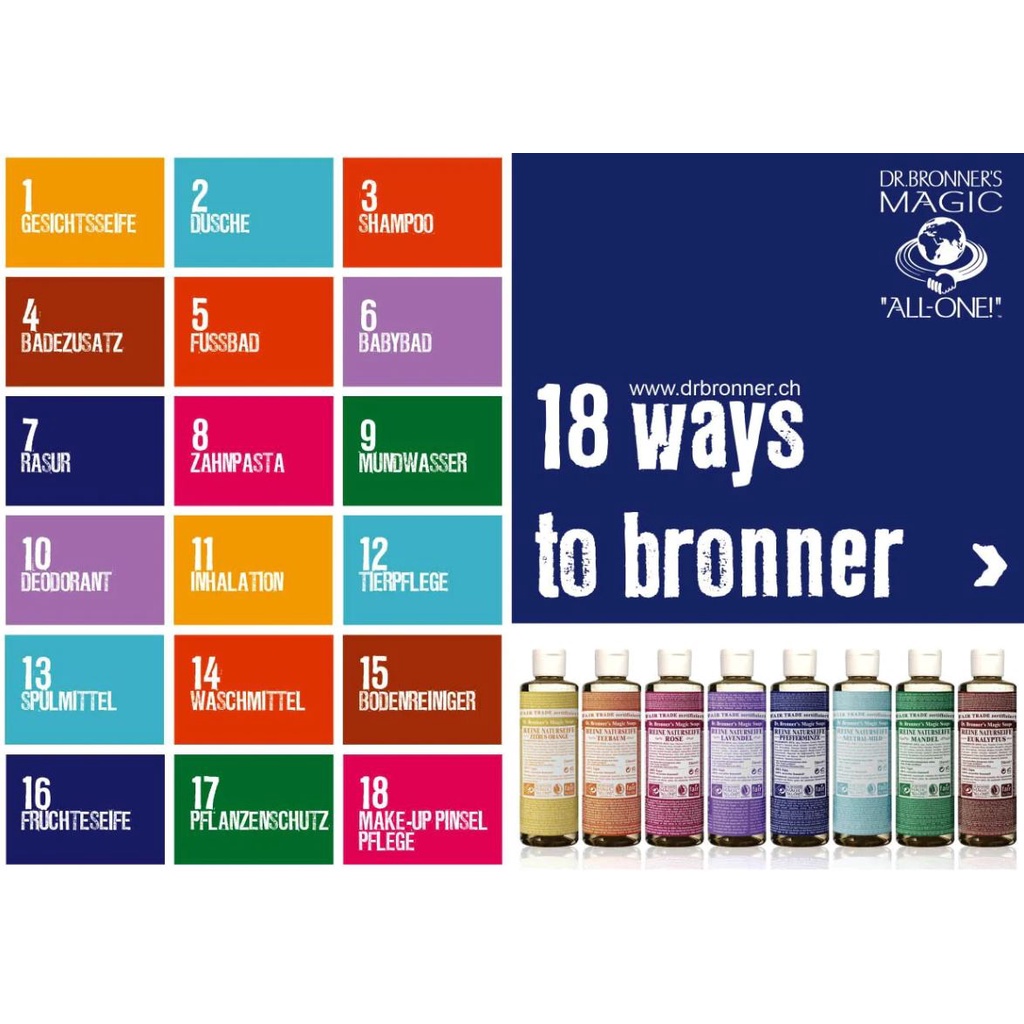 Xà phòng tắm gội hữu cơ Dr. Bronner's 18 in 1 Pure-Castile Soap - Made in USA