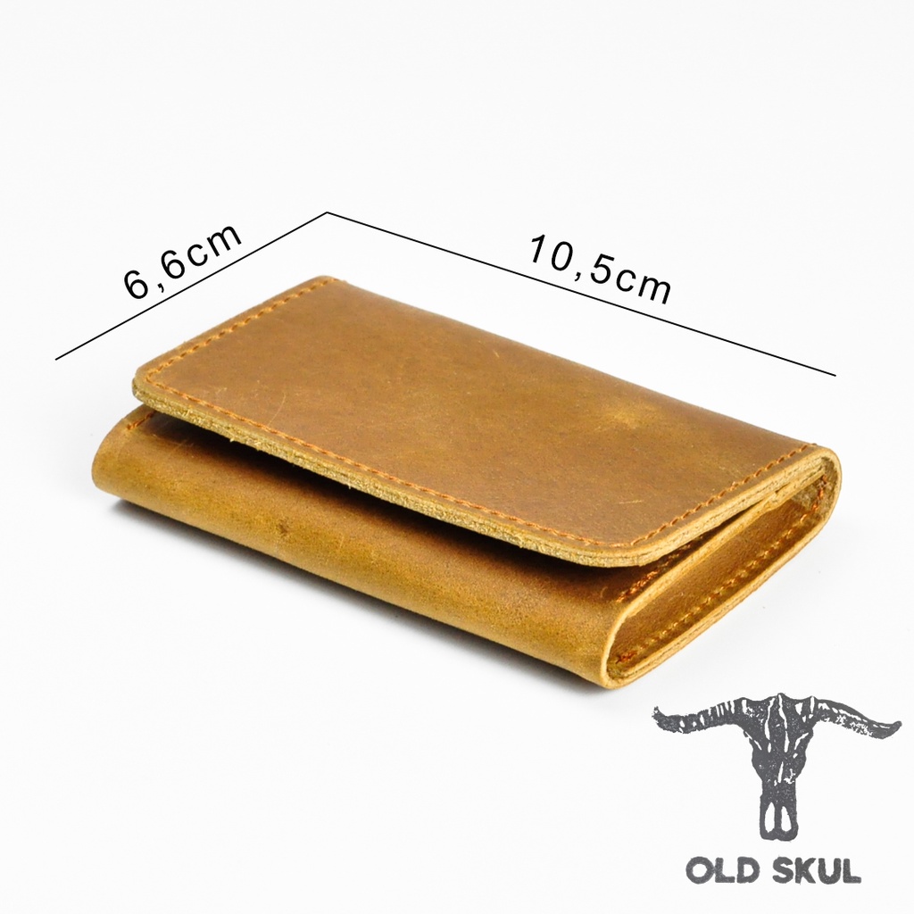 Ví đựng thẻ nhỏ gọn 66x105mm da bò sáp dạng nắp đóng cúc Old Skul V1070