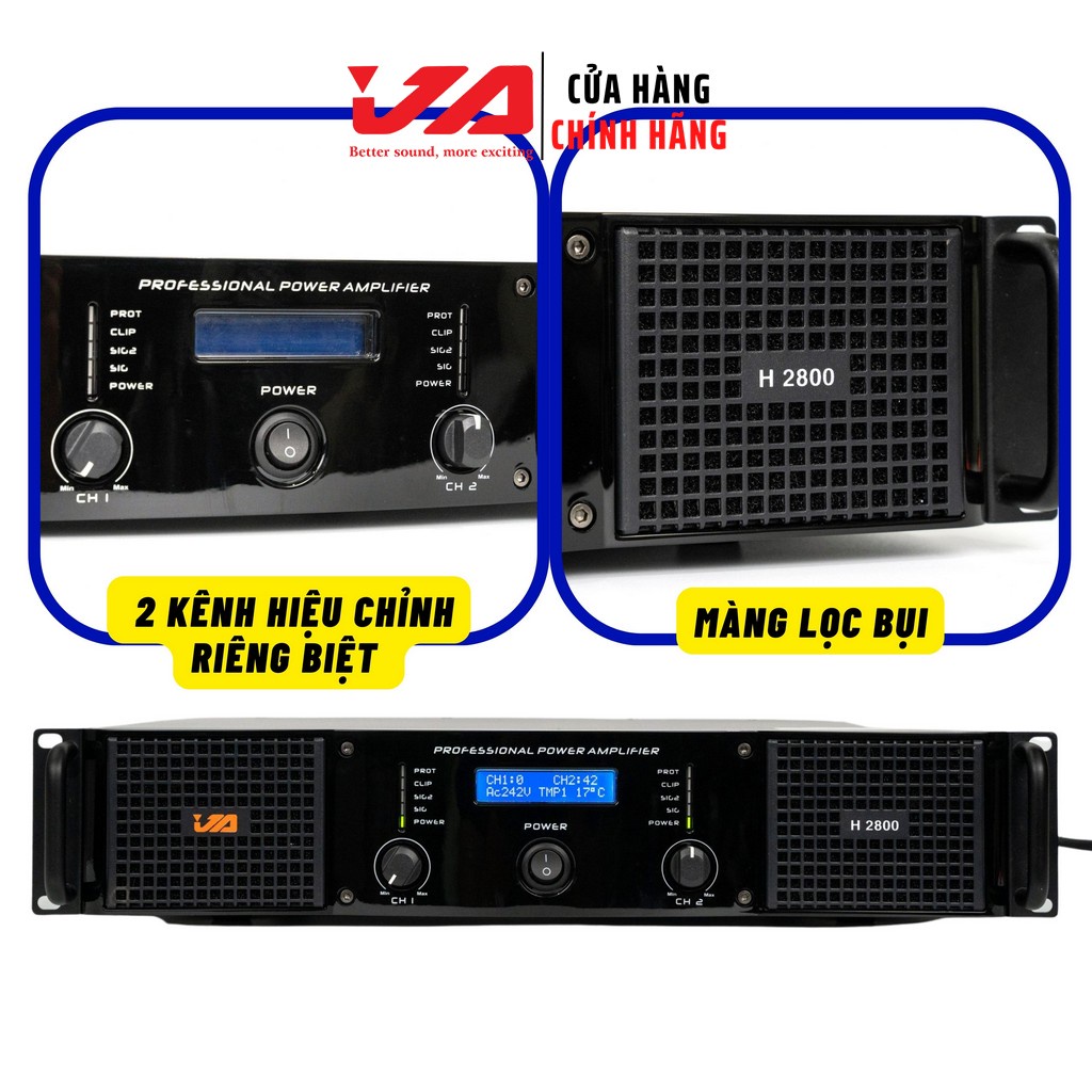 Cục Đẩy Công Suất 2 Kênh JA H-2800 2400W Chính Hãng-Cục Đẩy 2 Kênh Karaoke Gia Đình-Sự Kiện,Tặng 10M Dây Loa-JA Audio