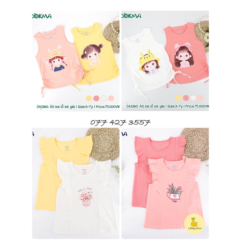 (3-7y) Áo ba lỗ / áo sát nách vải cotton thoáng mát cho bé gái - DOKMA