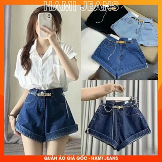 Quần short jean nữ lưng cao quần đùi jean gấp lai kèm dây nịt hàng xịn đẹp loại 1