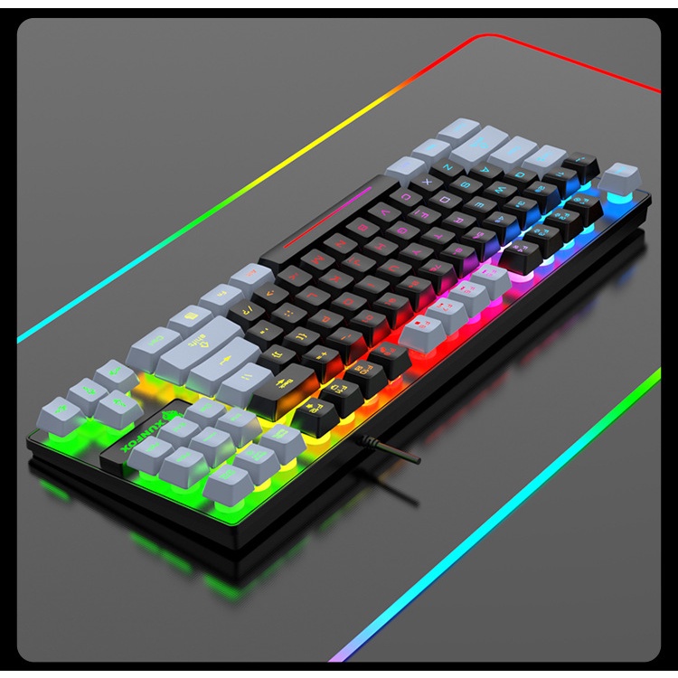 Bàn phím chơi game giả cơ Xunfox K10 87 phím, led Rainbow cho Laptop và PC phiên bản mix color cực đẹp