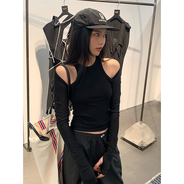 Áo Dệt Kim Ngắn Tay Màu Đen Gợi Cảm Thời Trang Mùa Hè 2022 Cho Nữ