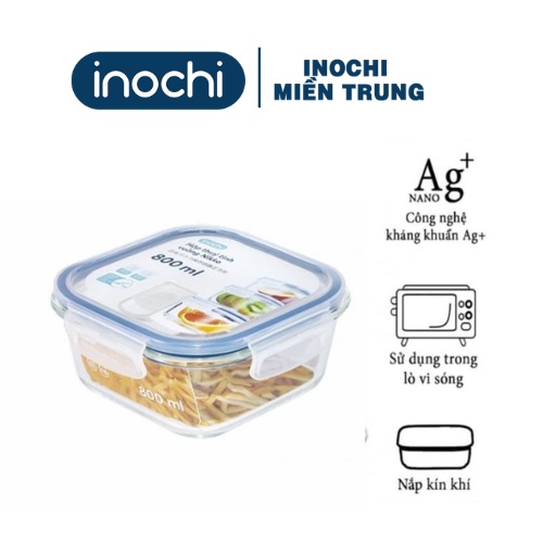 Combo 2 hộp thủy tinh vuông Inochi 800ml (tiêu chuẩn Nhật Bản)