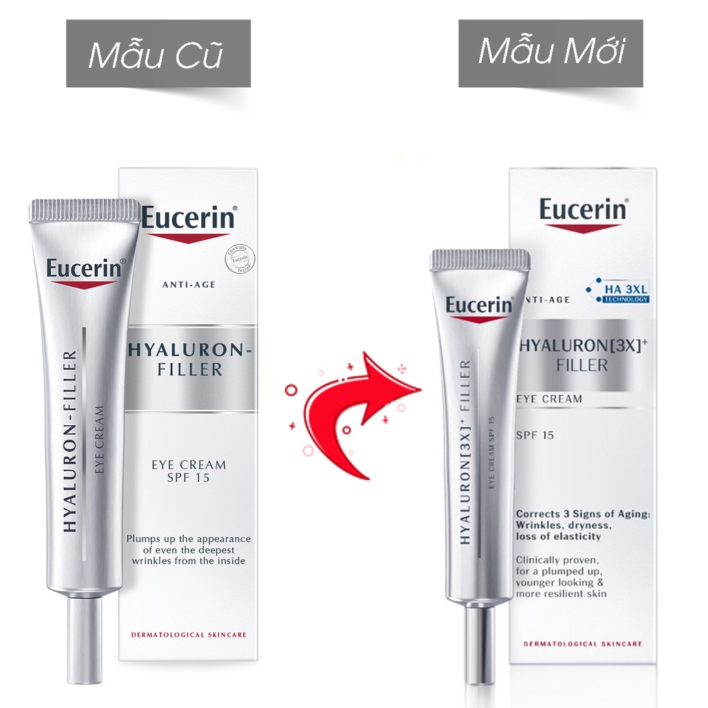 Kem Dưỡng Giảm Nhăn Ngăn Ngừa Lão Hóa Vùng Mắt Eucerin Hyaluron Filler Eye Treatment 15Ml