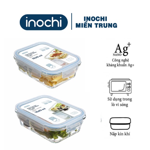 Hộp đựng thực phẩm 2 ngăn, 3 ngăn chữ nhật nikko inochi hộp cơm thủy tinh chia ngăn cao cấp bảo quản đồ ăn thực phẩm