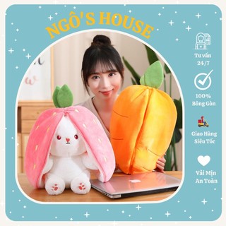 Gấu Thú nhồi bông Thỏ trái dâu 2in1 - Thỏ cà rốt dễ thương - Ngố's House